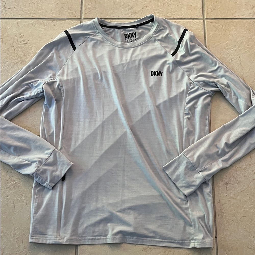 DKNY Metallic Silver Long Sleeve Top